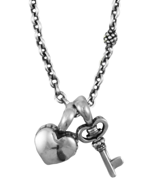 Kinder Sterling-Silver Heart & Key Charm Necklace